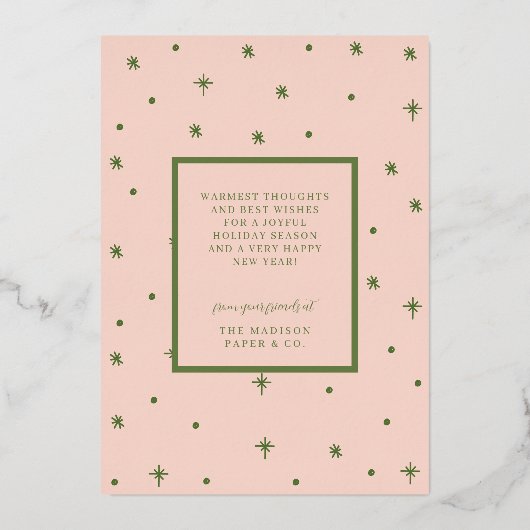 のエレガントぶら下がったクリスマスオーナメント・ビジネス・ロゴ 箔シーズンカード (裏面)