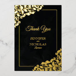 のエレガントフローラクラシックオーナメントを使用した結婚 箔招待状