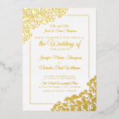 のエレガントフローラクラシックオーナメントを使用した結婚 箔招待状 (正面)