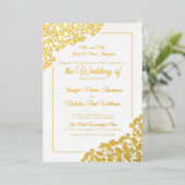 のエレガントフローラクラシックオーナメントを使用した結婚 箔招待状 (立ち正面)