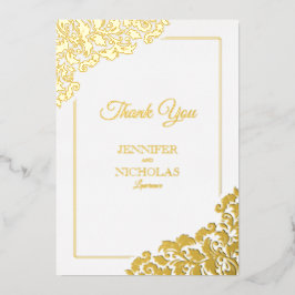 のエレガントフローラクラシックオーナメントを使用した結婚 箔招待状