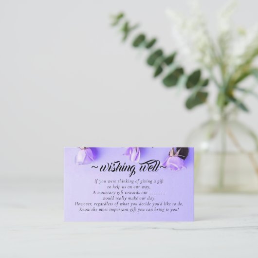 のエレガント幸福を祈る紫の結婚スミレ エンクロージャーカード (スタンド正面)