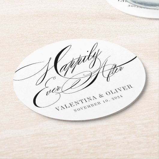 のエレガント後ずっと楽し結婚く ラウンドペーパーコースター (アングル)