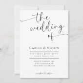 のエレガント文字を白黒に結婚する 招待状 (正面)