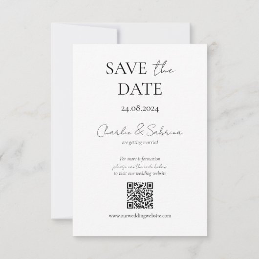 のエレガントQRコードで日付カー結婚ドを保存する セーブザデート (裏面)