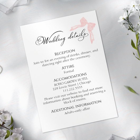 のエンク結婚ロージャカード |ボウ詳細RSVP QRコード エンクロージャーカード