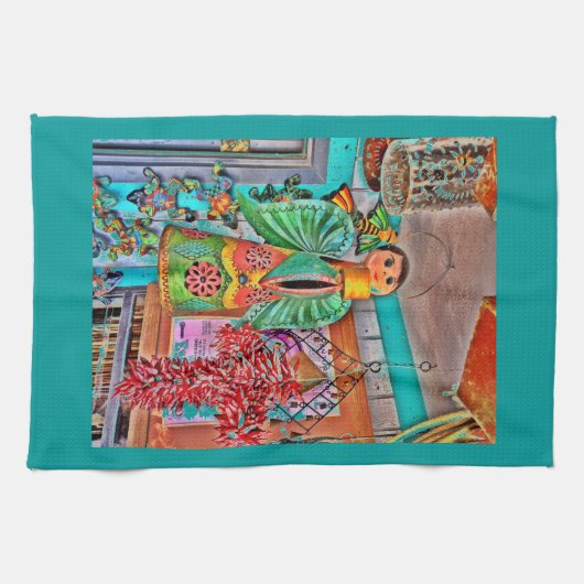 のエンジェルぶら下がったメタルアートチリペッパーズ色彩の鮮やかフロッグ キッチンタオル (横)