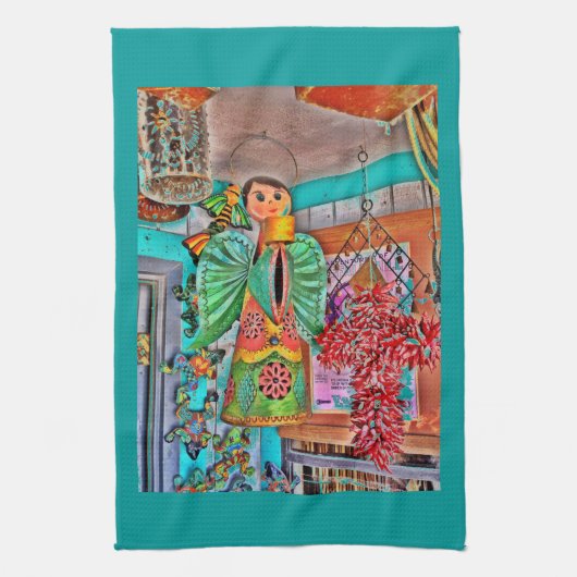 のエンジェルぶら下がったメタルアートチリペッパーズ色彩の鮮やかフロッグ キッチンタオル (縦)