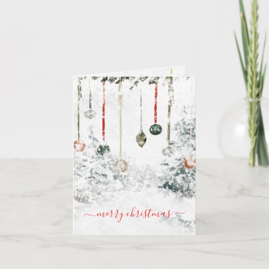 のオーナメントぶら下がった冬場メリークリスマス シーズンカード (正面)