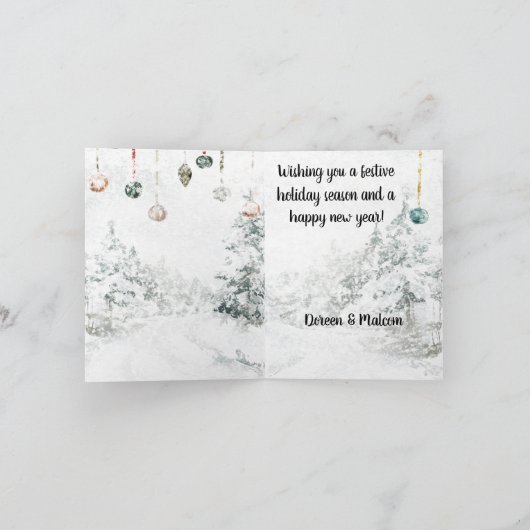 のオーナメントぶら下がった冬場メリークリスマス シーズンカード (内部)