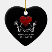 のオーナメント-結婚ハートを持つスケルトン セラミックオーナメント (裏面)