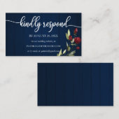 のオ結婚ンラインRSVPブルゴーニュ海軍ブルーフローラ エンクロージャーカード (正面/裏面)