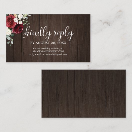 のオ結婚ンラインRSVP Burgundy素朴フローラ エンクロージャーカード (正面/裏面)