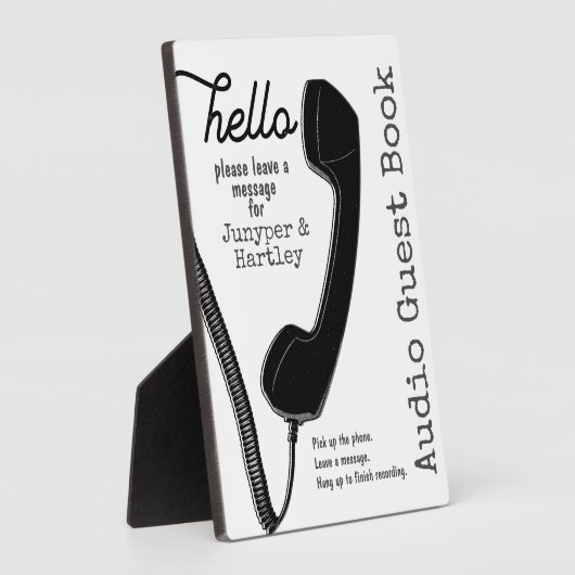 のオ結婚ーディオゲストブックブラックフォンレシーバーサイン フォトプラーク (側面)