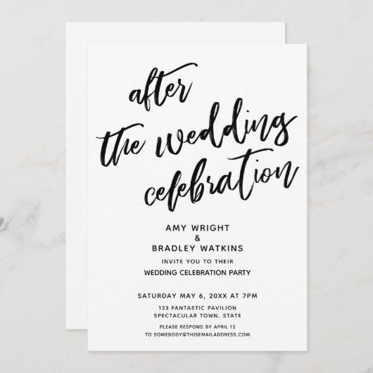 のカジュアルお祝い結婚白黒の後 招待状 (正面/裏面)