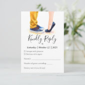 のカジュアルスクリプモダント・カップルイラストレーション 出欠カード (スタンド正面)