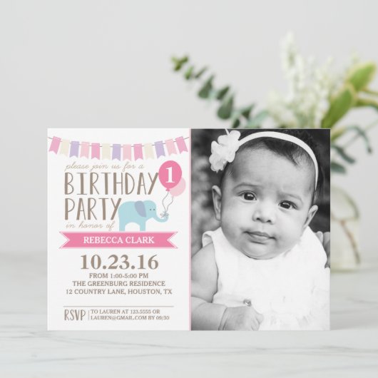 のカスタムエイジエレファント誕生パーティー|誕生日 招待状 (スタンド正面)