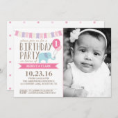 のカスタムエイジエレファント誕生パーティー|誕生日 招待状 (正面/裏面)