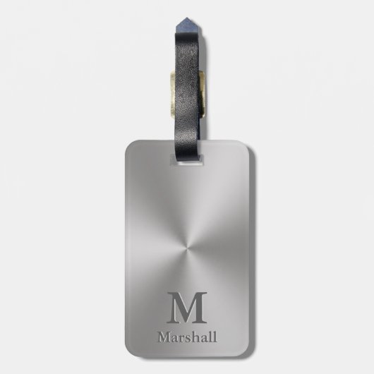 のカスタムモノグラムと名前（シルバーメタルルック） ラゲッジタグ (裏面縦)