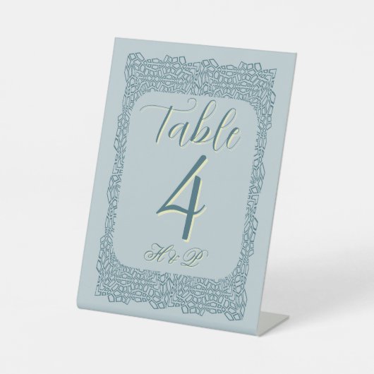 のカスタムヴィンテージブルーのレース結婚テーブル番号 台座サイン (正面)