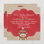 のカスタム中立靴下サルのベビーシャワー 招待状 (正面/裏面)