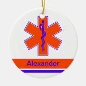 のカスタム救急車、オレンジと青い命の星 セラミックオーナメント (正面)