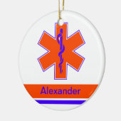 のカスタム救急車、オレンジと青い命の星 セラミックオーナメント (左)