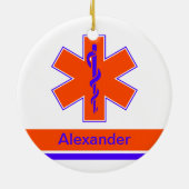 のカスタム救急車、オレンジと青い命の星 セラミックオーナメント (裏面)