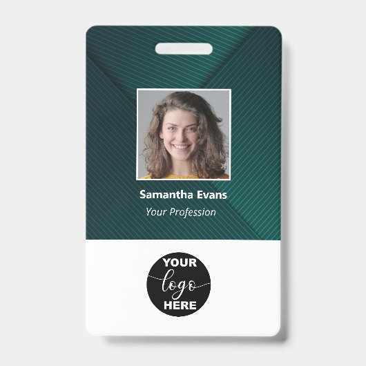 のカスタム社員写真ロゴバーコード名ID緑 バッジ (Front)