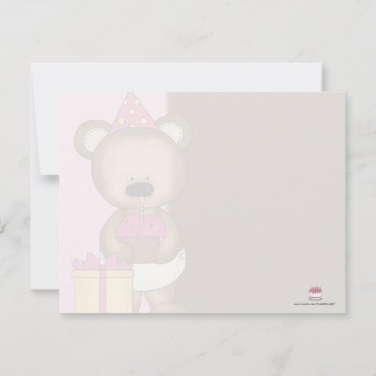のカスタム誕生日パーティー、ピンクベア·カップケーキ 招待状 (裏面)