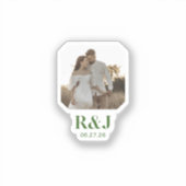 のカップル結婚フォトグリーンモノグラムを追加 シール (正面)