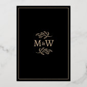 のカップル結婚モノグラムイニシャルブラック金ゴールド 箔招待状 (裏面)