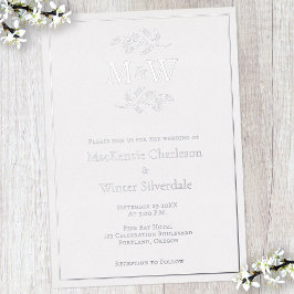 のカップル結婚モノグラムイニシャルミニマリスト銀 箔招待状