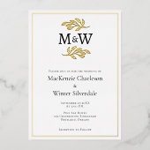 のカップル結婚モノグラムイニシャルミニマリスト 箔招待状 (正面)