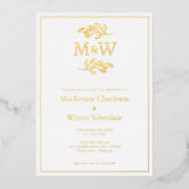 のカップル結婚モノグラムイニシャルミニマル金ゴールド 箔招待状 (正面)