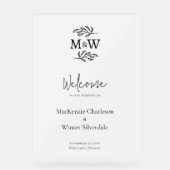 のカップル結婚モノグラムイニシャル植物歓迎 アクリルサイン (正面)