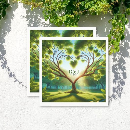 のカップル結婚モノグラムグリーンナプキン スタンダードカクテルナプキン