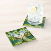 のカップル結婚モノグラムグリーン ガラスコースター (アングル)