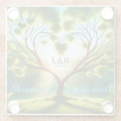 のカップル結婚モノグラムグリーン ガラスコースター (裏面)