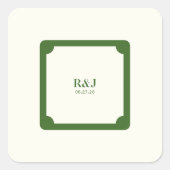 のカップル結婚モノグラムグリーン スクエアシール (正面)