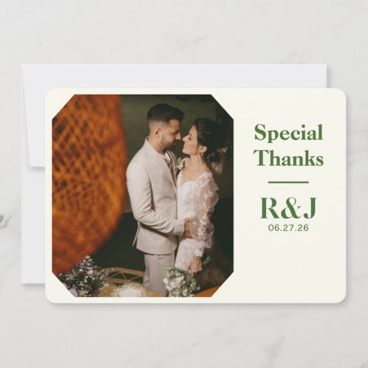 のカップル結婚モノグラム写真サンキューカードの追加 ノートカード (正面)