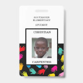 のカラフル手救済学生の学校フォトバッジ バッジ (裏面)