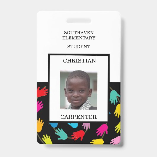 のカラフル手救済学生の学校フォトバッジ バッジ (正面)