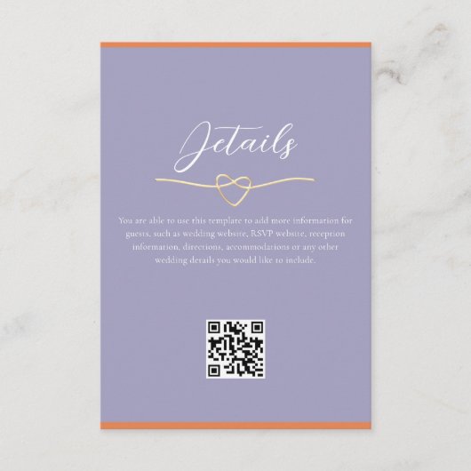 のカラフル結婚詳細QRコード エンクロージャーカード (正面)