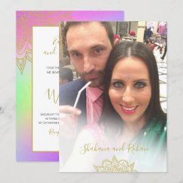 のカラフル結婚金ゴールドアクセントモダン 招待状