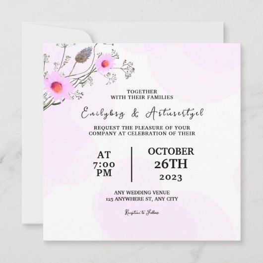 のカラー結婚フラワーカード招待状デザインベクトル 招待状 (正面)