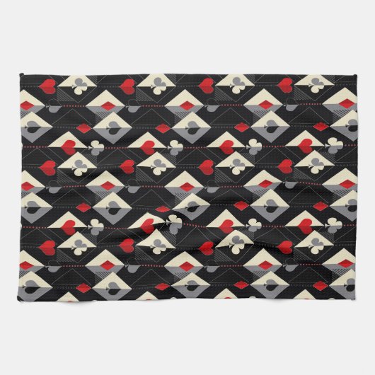 のカード遊のトランプのポーカースーツ。 キッチンタオル (横)