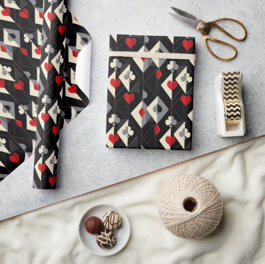 のカード遊のトランプのポーカースーツ。 ラッピングペーパー (クラフト)