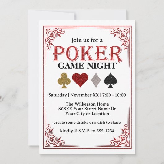 のカー遊ドゲームナイトトランプのポーカーパーティー 招待状 (正面)