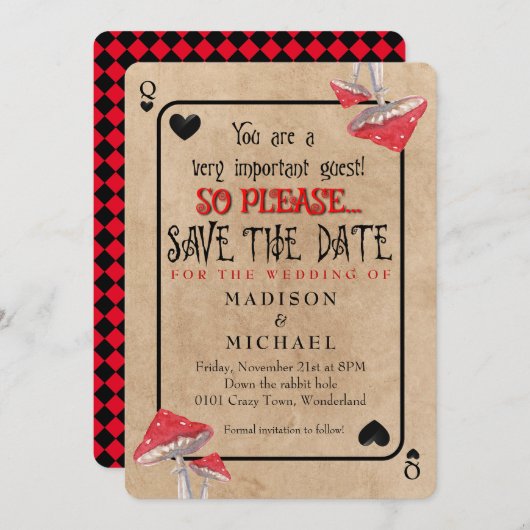 のカ遊ード熱狂するマッシュルームの日付を保存 招待状 (正面/裏面)